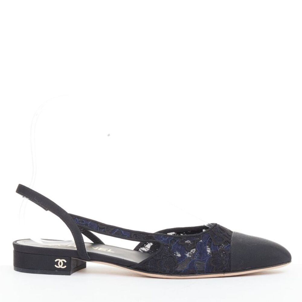 Chanel Lace Grosgrain Slingback Flats